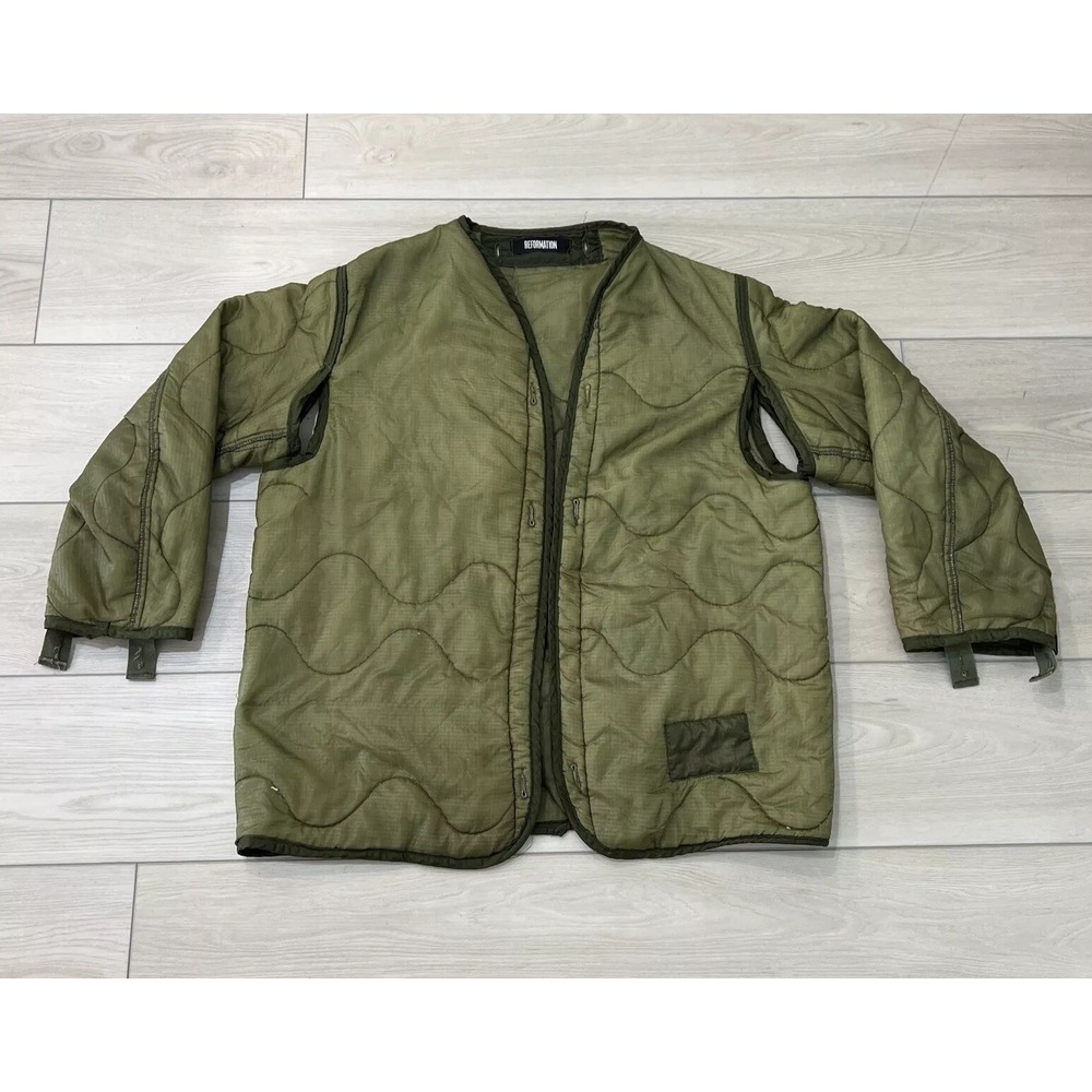 Reformation Olive Green Repurposed Quilted Military Liner Jacket One Size Unisex